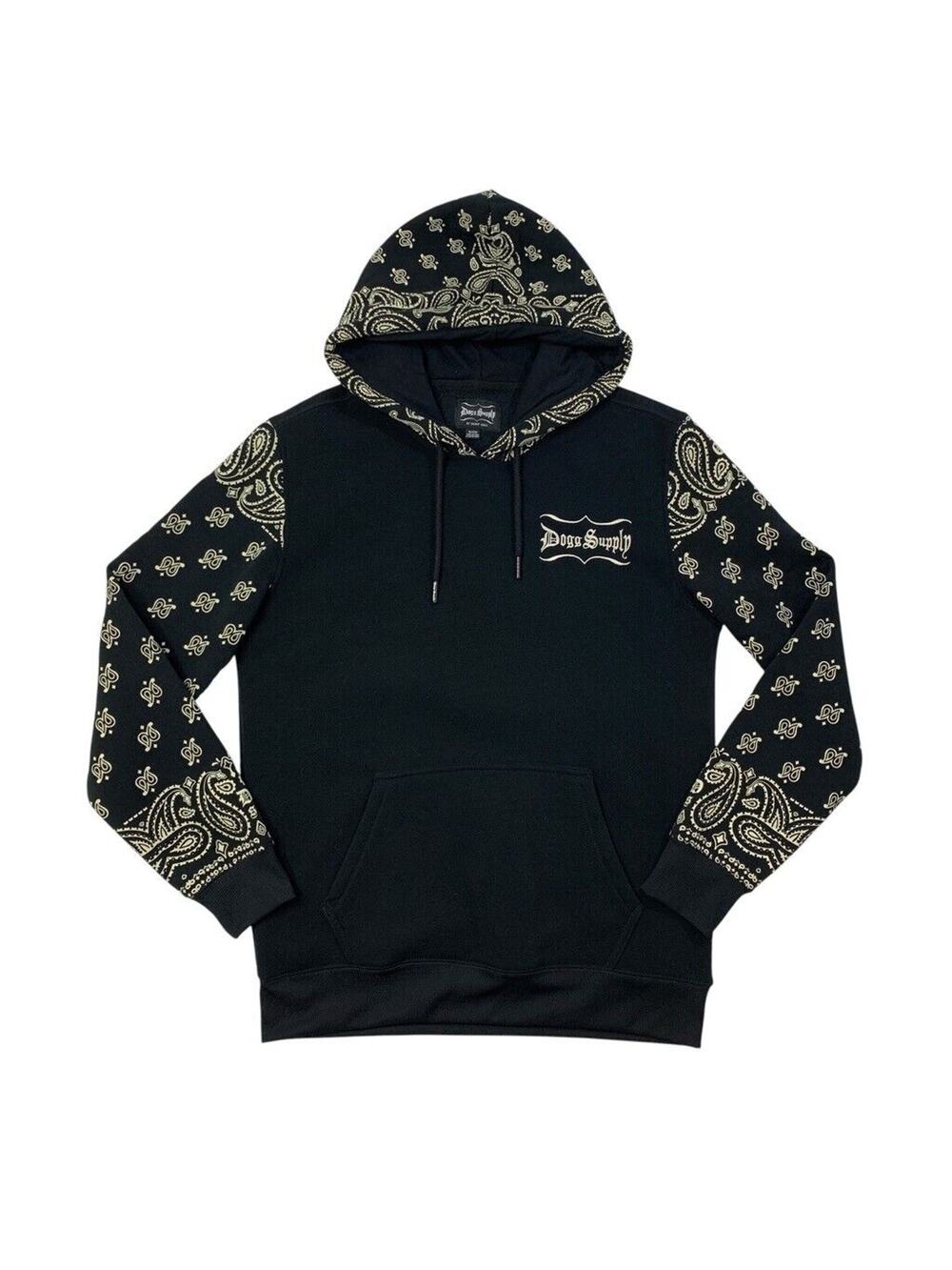 Snoop Dogg Supply Hoodie Mens S Small Black Paisley‎ Bandana Fleece Lined Rap
